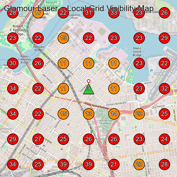Glamour Laser GeoGrid visibility map for Hair Removal Service in Queens